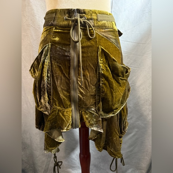 Free People Paxton Parachute Velvet Utility Skirt Zip Drawstring Olive Green - Picture 2 of 6